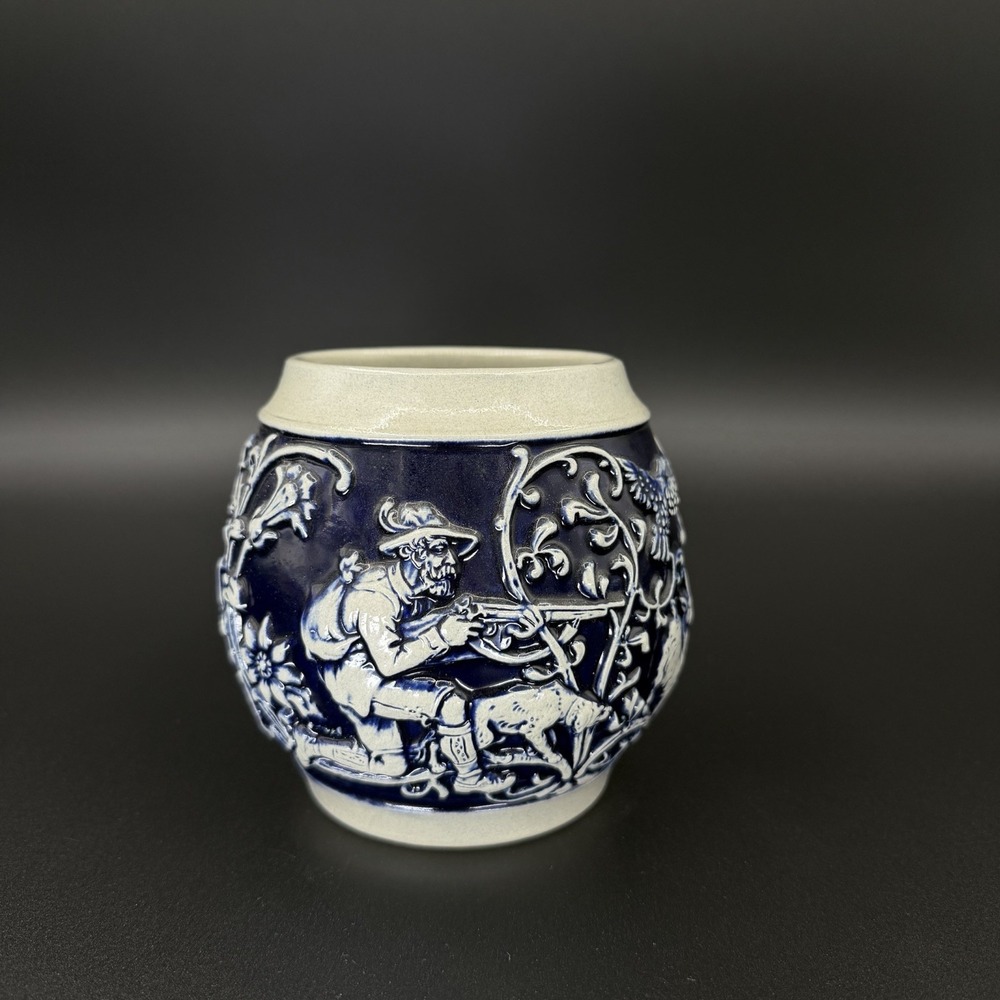 Original Gerzit West Germany Cobalt Blue Relief Hunting Beer Stein Mug - Picture 3 of 8